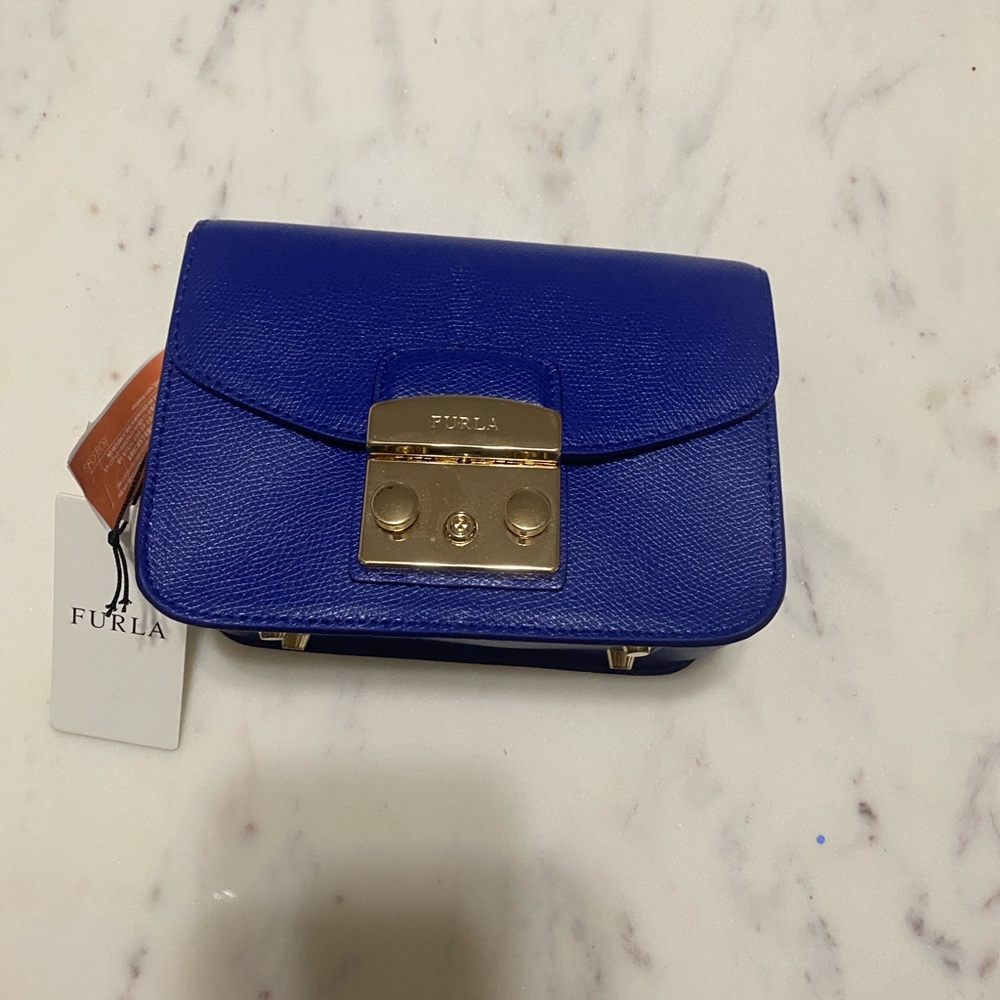 Furla Royal Blue Mini Bag with Gold Accents